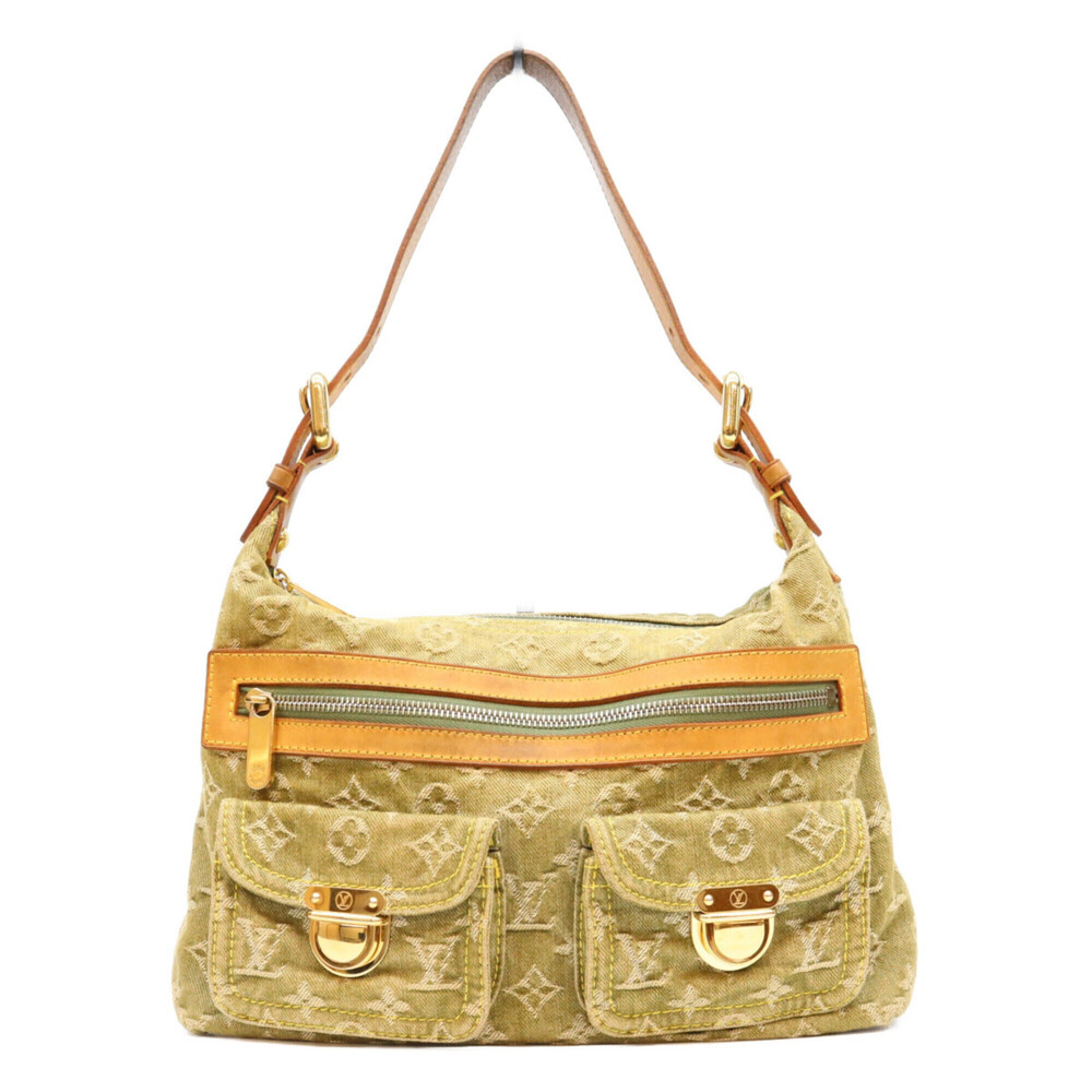 LOUIS VUITTON M95213 Monogram Denim Liken Baggy PM Shoulder Bag, Khaki, Gold ...